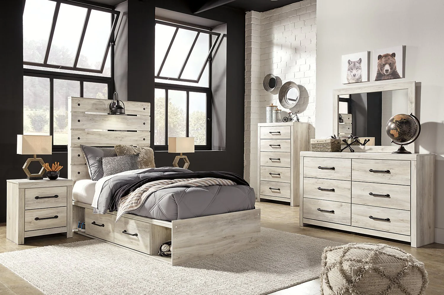 Naylon 6-Piece Twin Bedroom Set with Side Storage - White - Image 3