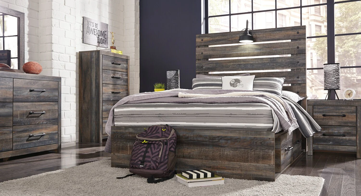 Naylon Full Side Storage Bed - Brown - Image 5