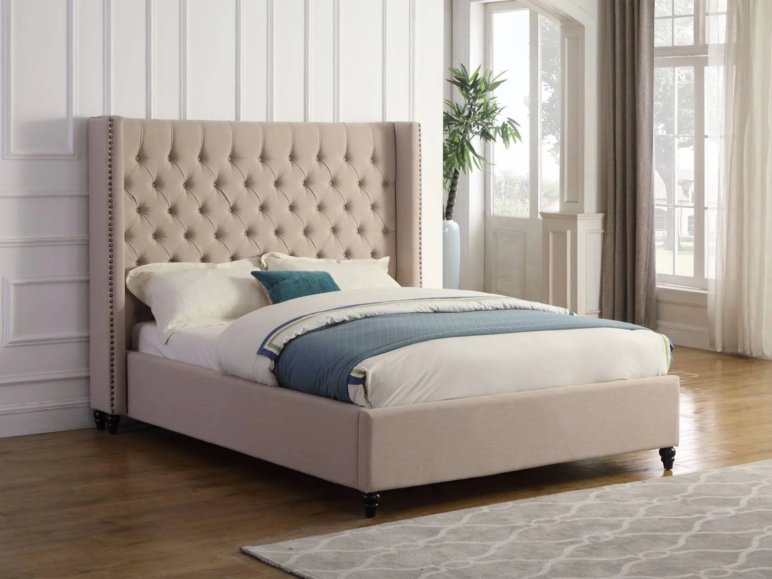 Niteroi Button Tufted Queen Platform Bed - Beige - Image 2