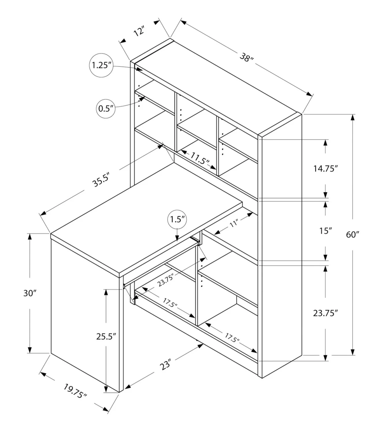 Olathe Reversible Desk with Bookcase - Espresso - Image 4