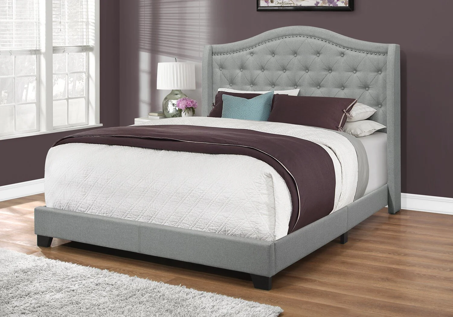 Orin Linen-Look Fabric Queen Bed - Grey - Image 2