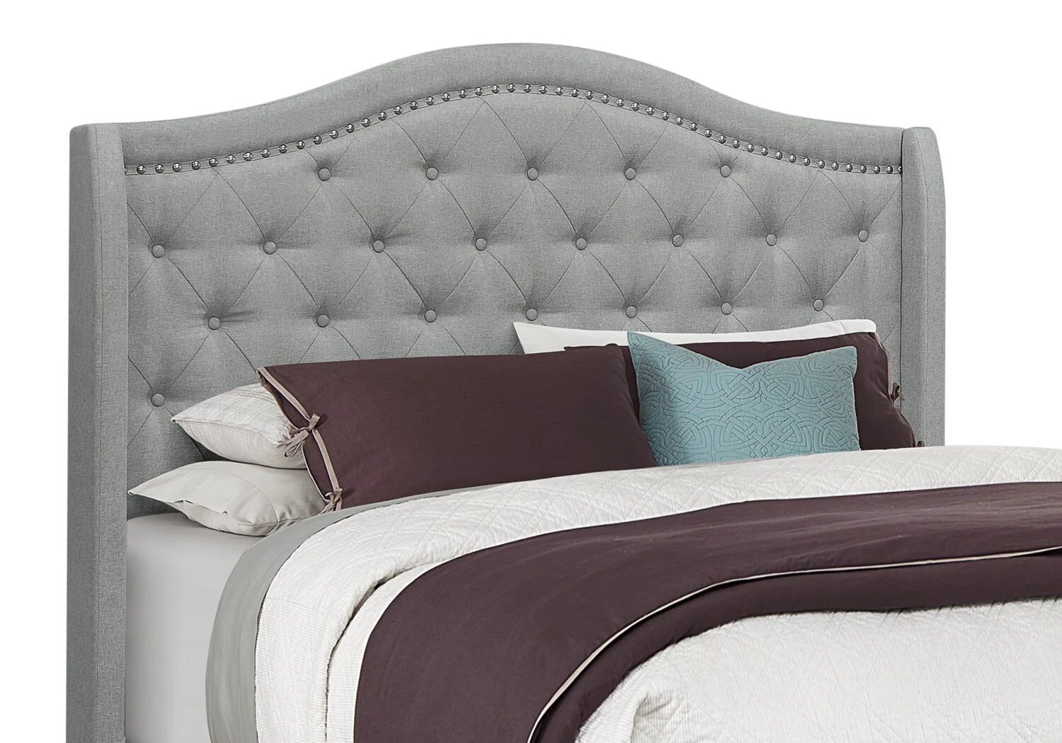 Orin Linen-Look Fabric Queen Bed - Grey - Image 5