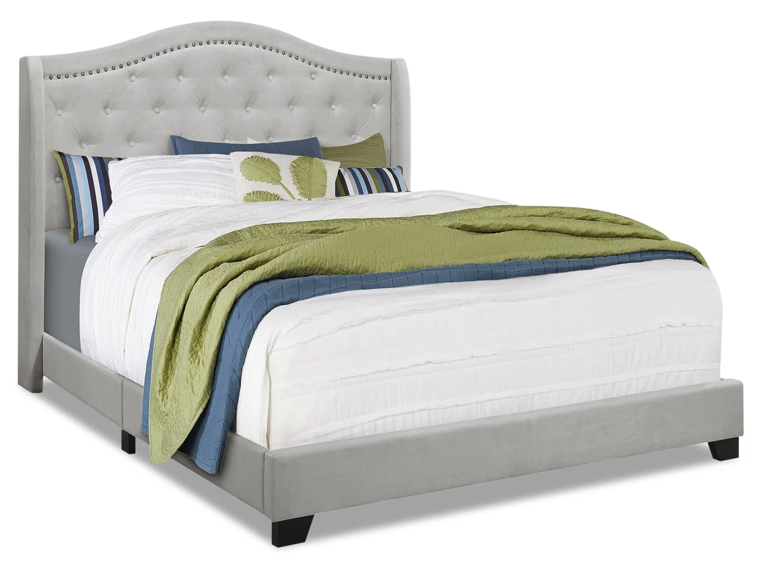 Orin Velvet Queen Bed - Grey