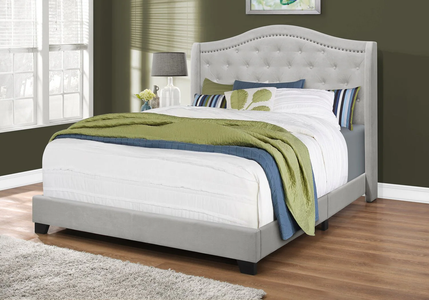 Orin Velvet Queen Bed - Grey - Image 2