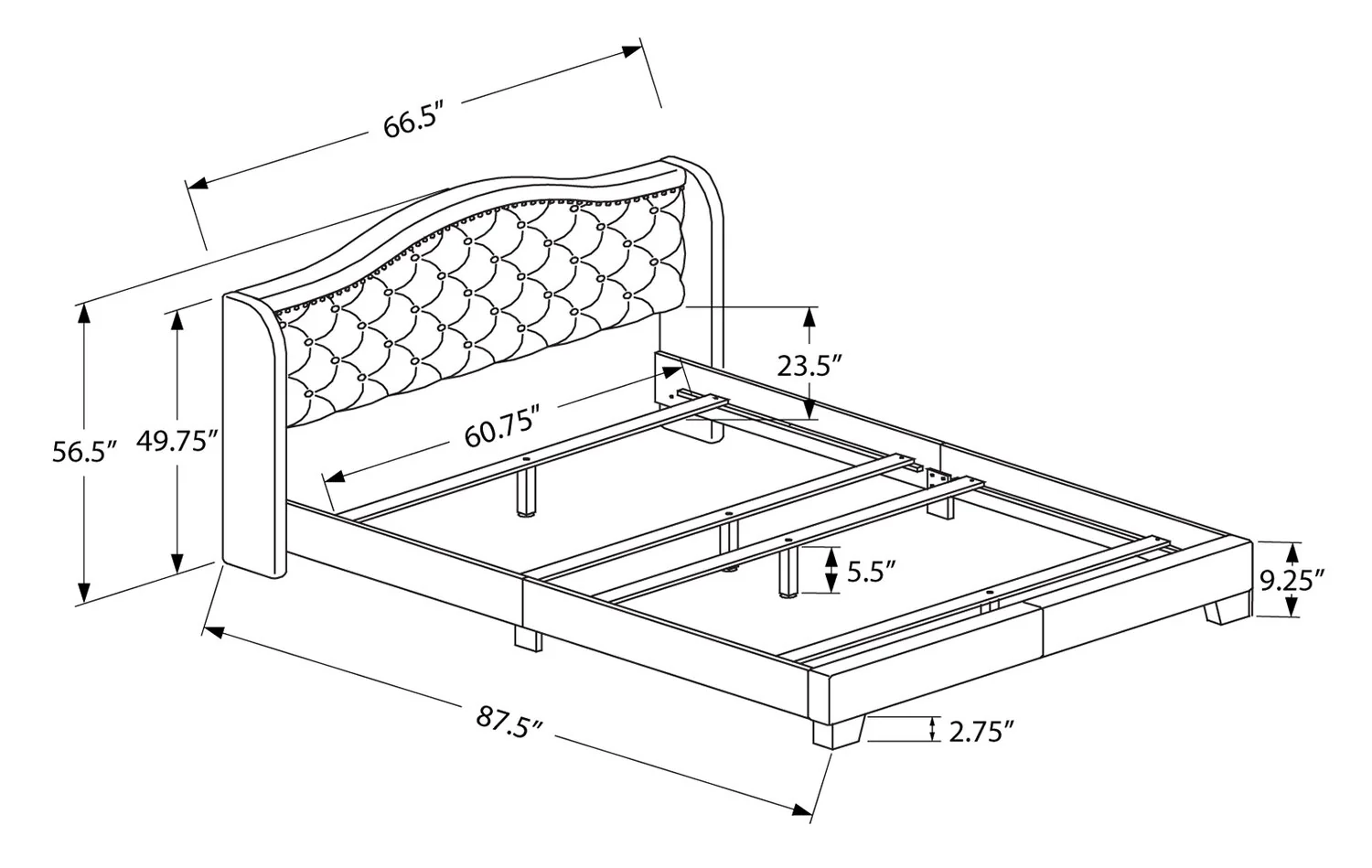 Orin Velvet Queen Bed - Grey - Image 4