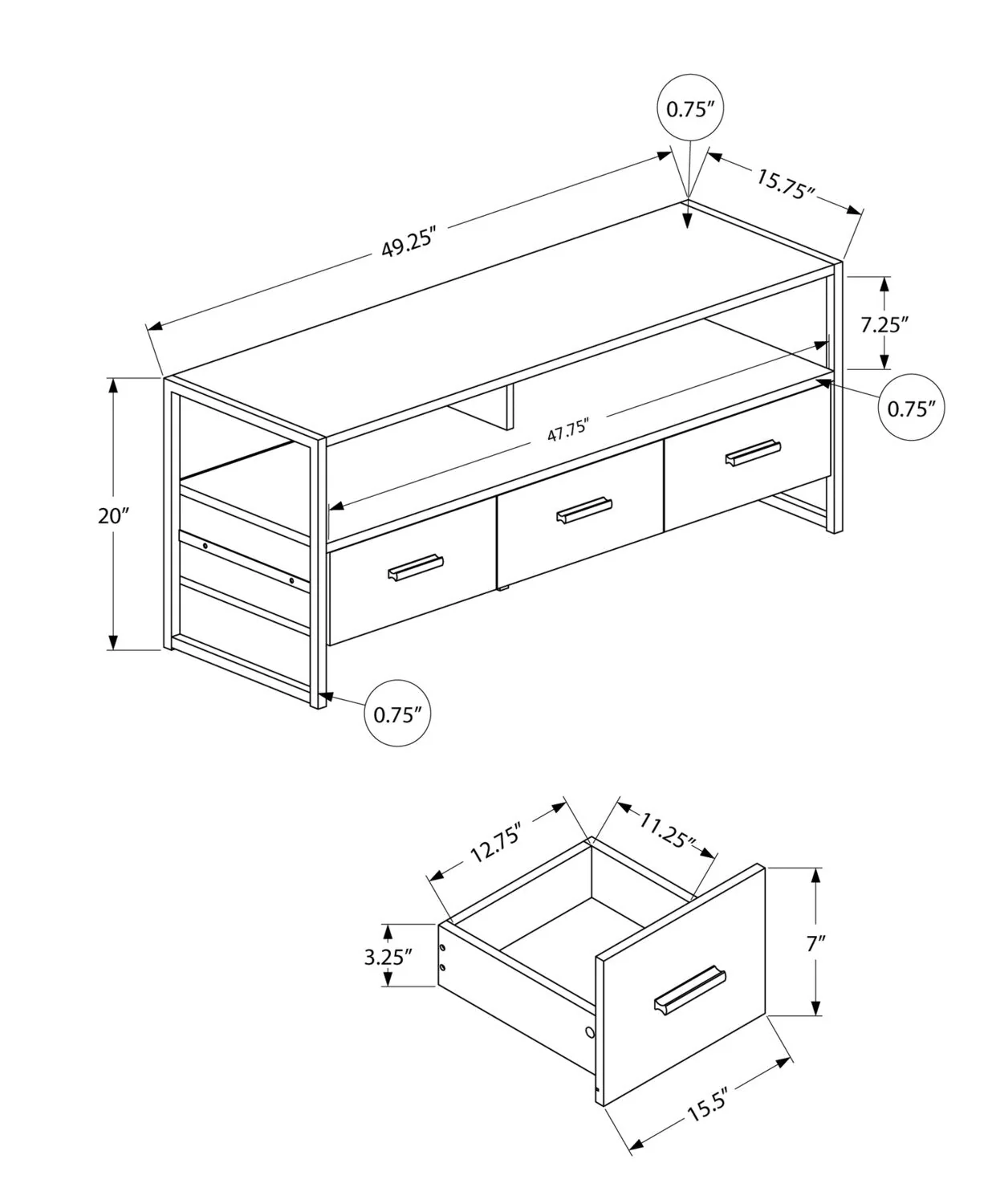 Perry 48" TV Stand - Grey - Image 4