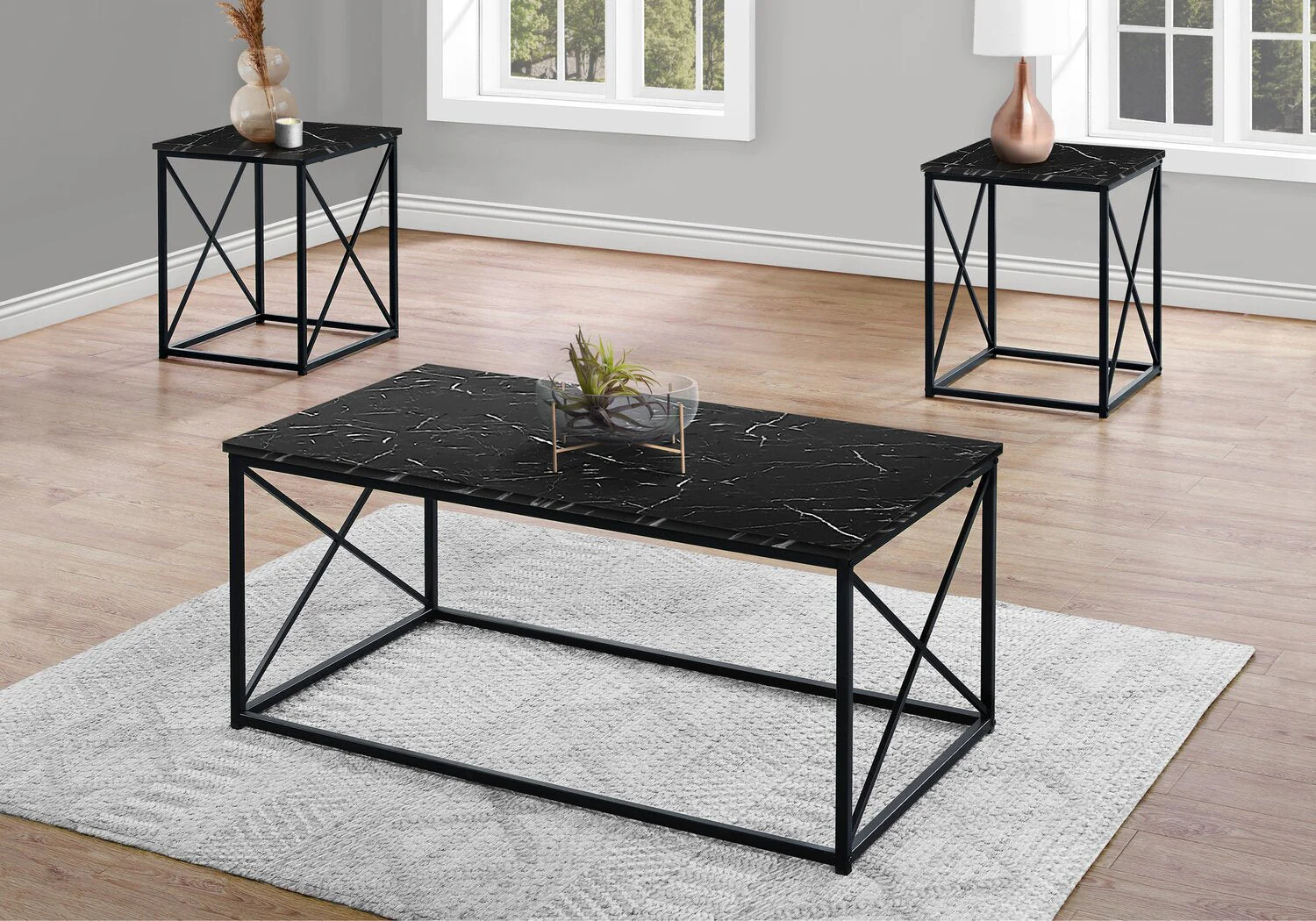Piercey 3-Piece Coffee and Two End Tables Package - Black - Image 3