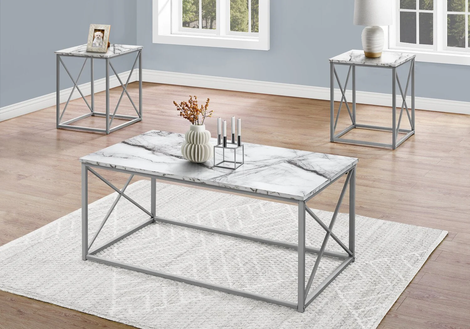 Piercey 3-Piece Coffee and Two End Tables Package - White Marble-Look - Image 3