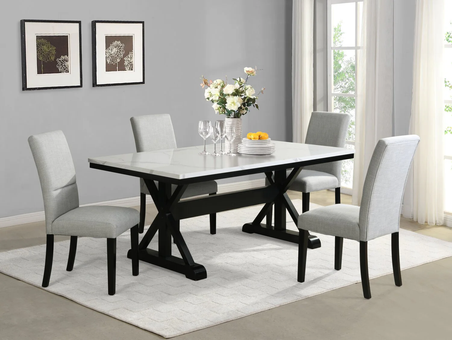 Quinlan 5-Piece Dining Set with Trestle Dining Table - Image 2