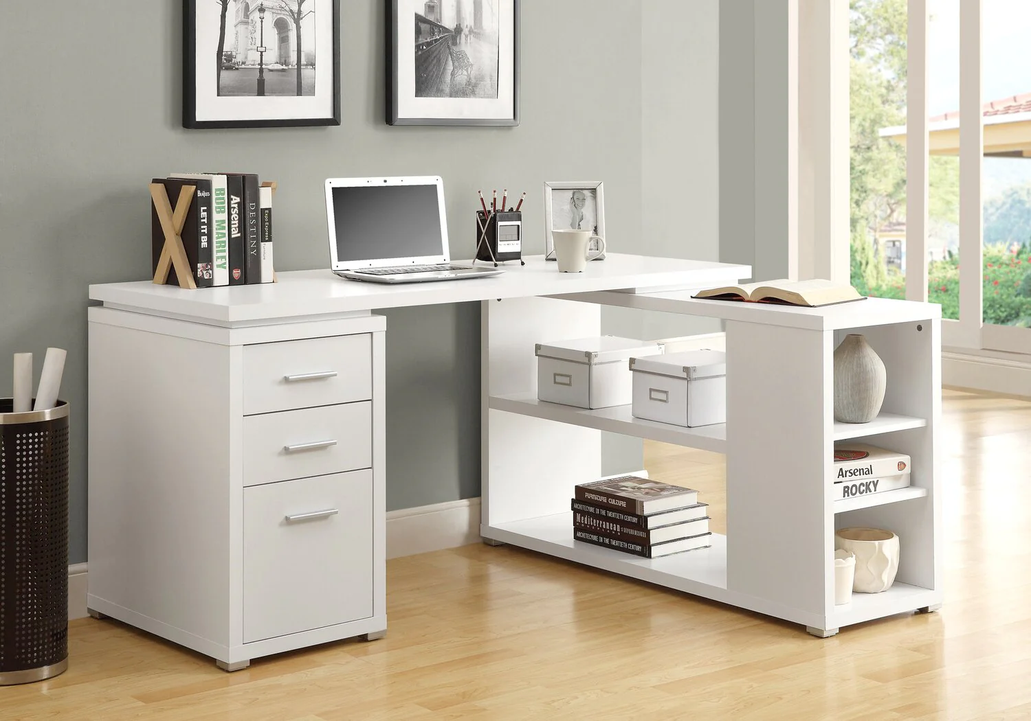 Randall L-Shaped Corner Desk - White - Image 3