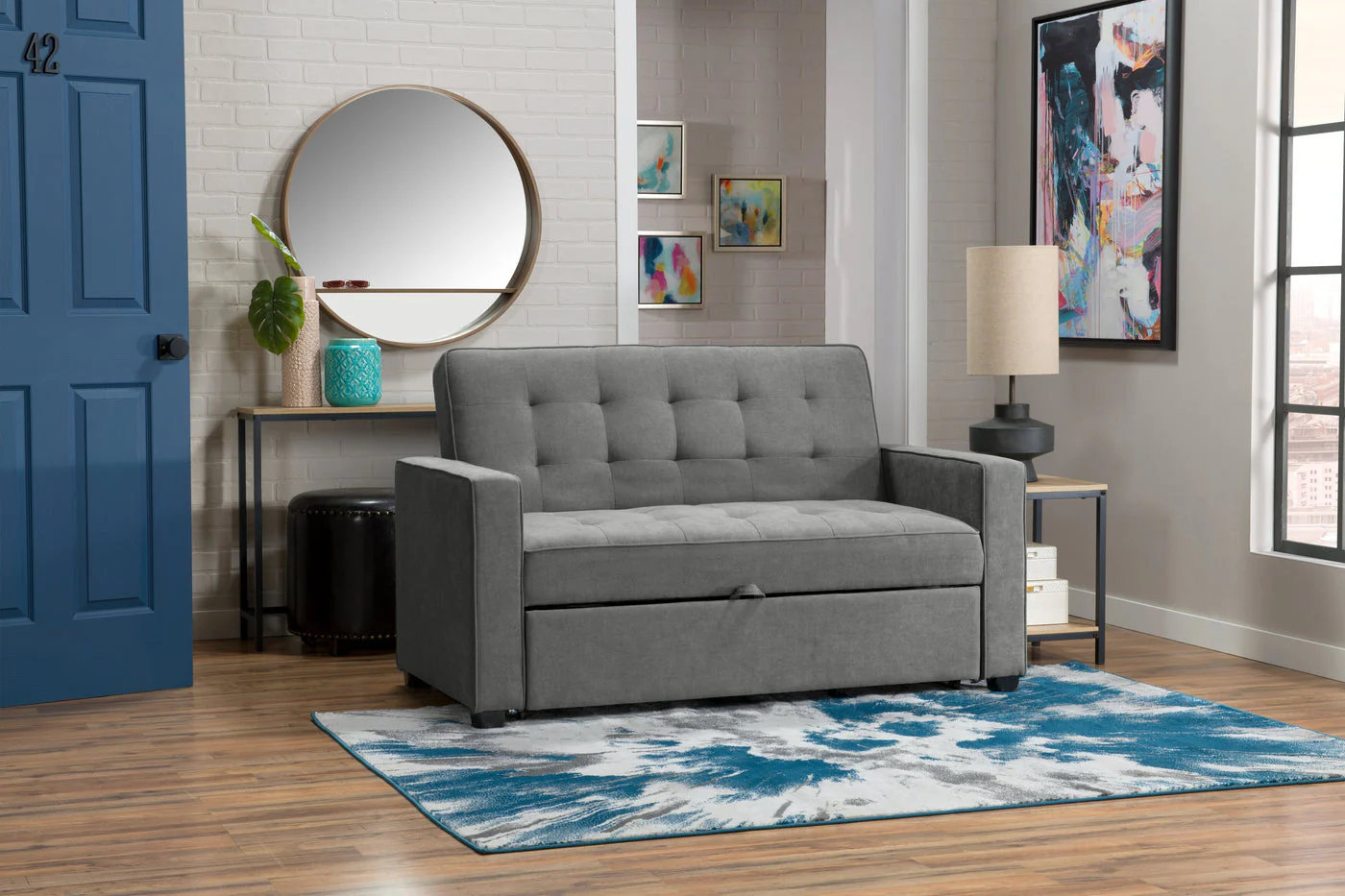Reilly Velvet Futon - Grey - Image 2