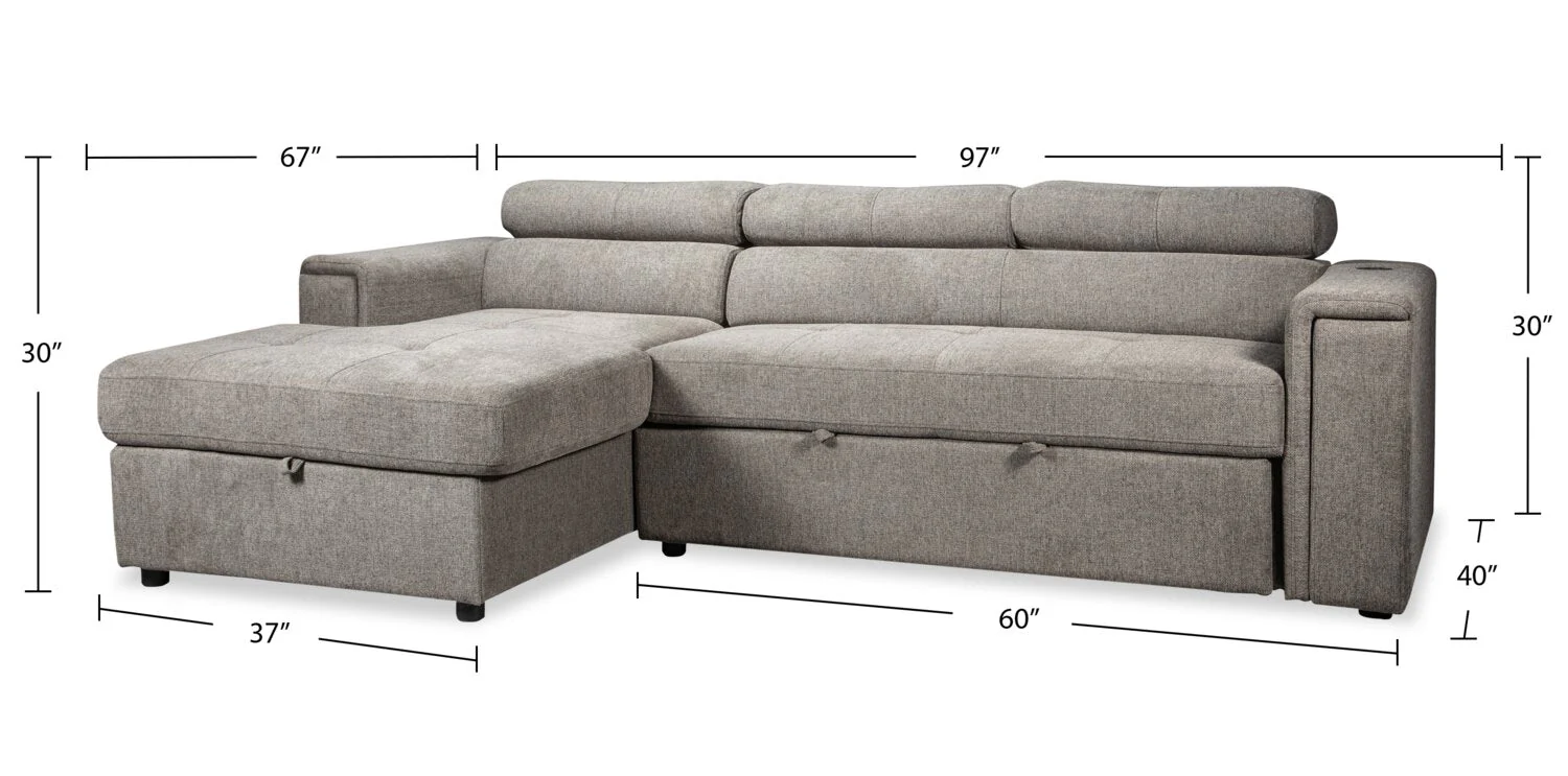 Romilly 2-Piece Linen-Look Fabric Left-Hand Sleeper Sectional - Grey - Image 18