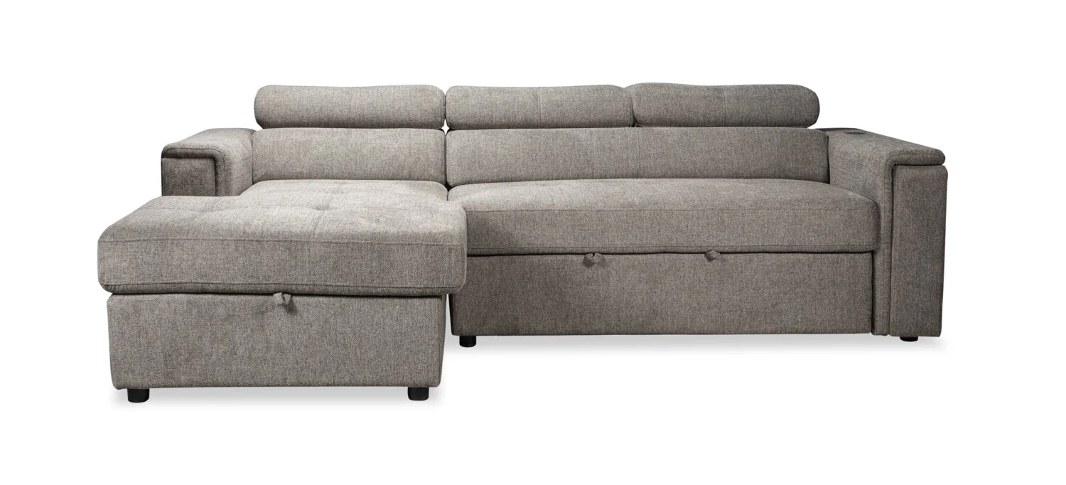 Romilly 2-Piece Linen-Look Fabric Left-Hand Sleeper Sectional - Grey - Image 2