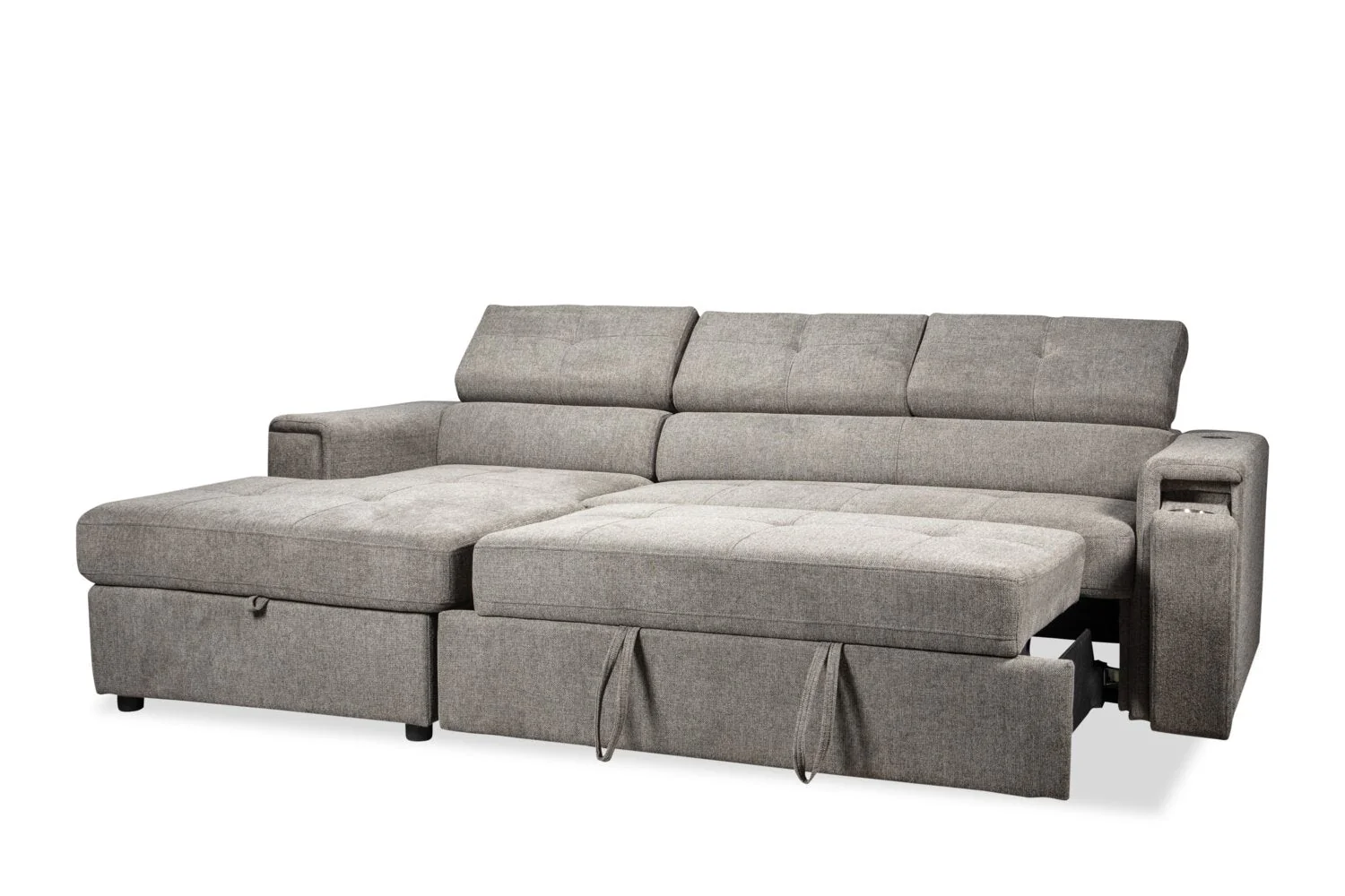Romilly 2-Piece Linen-Look Fabric Left-Hand Sleeper Sectional - Grey - Image 3