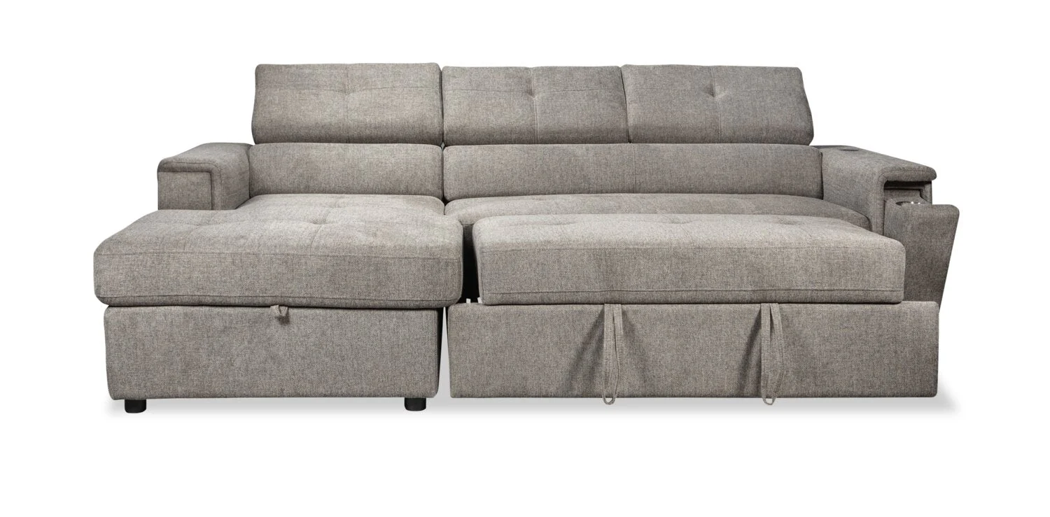 Romilly 2-Piece Linen-Look Fabric Left-Hand Sleeper Sectional - Grey - Image 4
