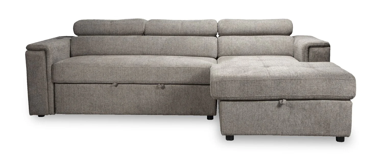 Romilly 2-Piece Right-Hand Linen-Look Fabric Sleeper Sectional - Grey - Image 2