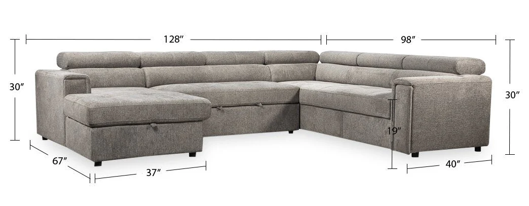 Romilly 3-Piece Linen-Look Fabric Left-Facing Sleeper Sectional - Grey - Image 15