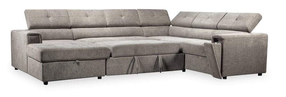 Romilly 3-Piece Linen-Look Fabric Left-Facing Sleeper Sectional - Grey - Image 3