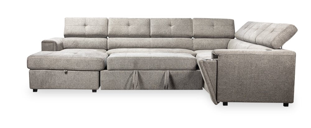 Romilly 3-Piece Linen-Look Fabric Left-Facing Sleeper Sectional - Grey - Image 4