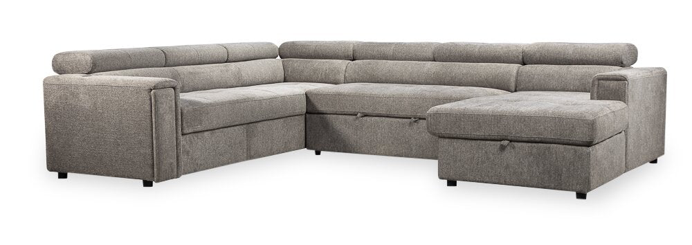 Romilly 3-Piece Linen-Look Fabric Right-Hand Sleeper Sectional - Grey
