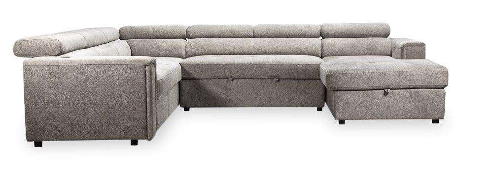Romilly 3-Piece Linen-Look Fabric Right-Hand Sleeper Sectional - Grey - Image 2
