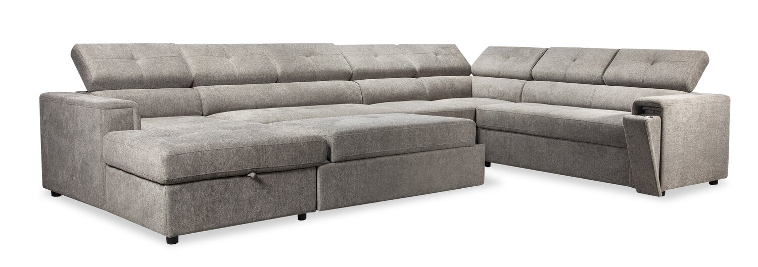 Romilly 5-Piece Linen-Look Fabric Left-Facing Sleeper Sectional - Grey - Image 3
