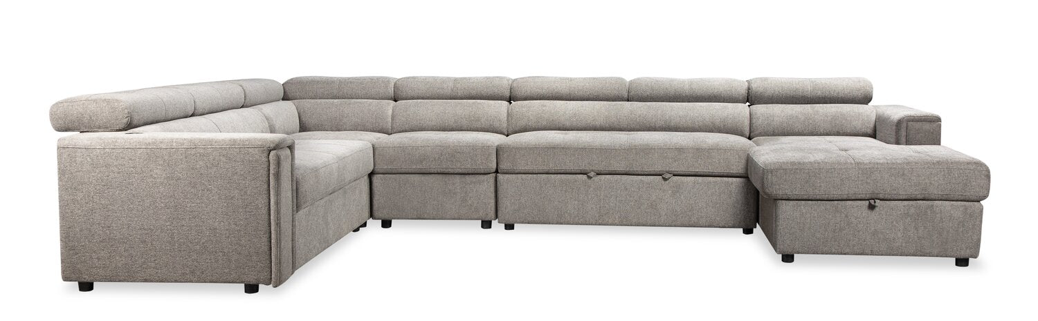 Romilly 5-Piece Linen-Look Fabric Right-Facing Sleeper Sectional - Grey - Image 2