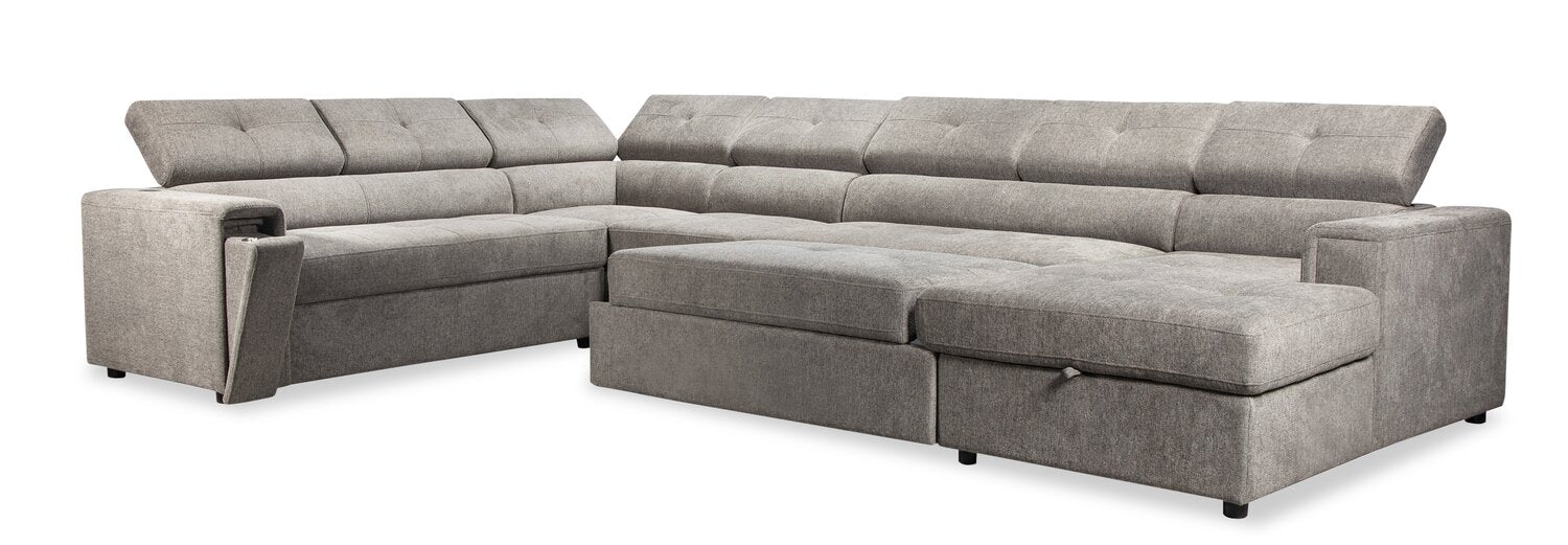 Romilly 5-Piece Linen-Look Fabric Right-Facing Sleeper Sectional - Grey - Image 3