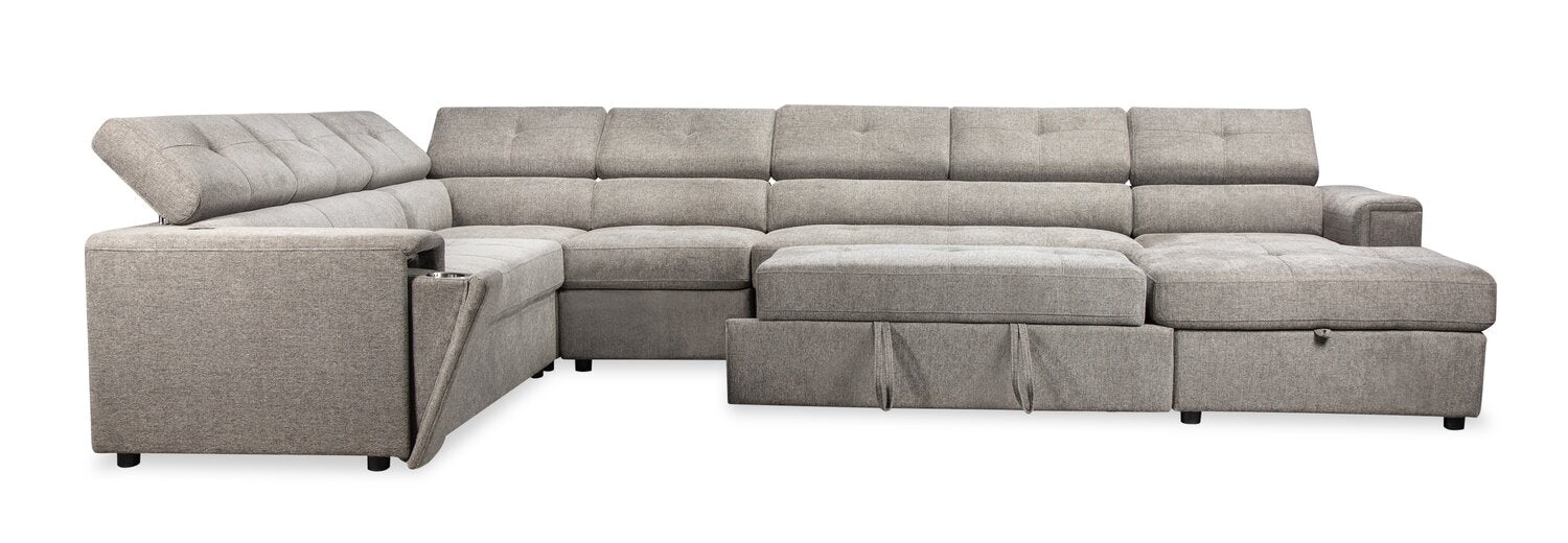Romilly 5-Piece Linen-Look Fabric Right-Facing Sleeper Sectional - Grey - Image 4