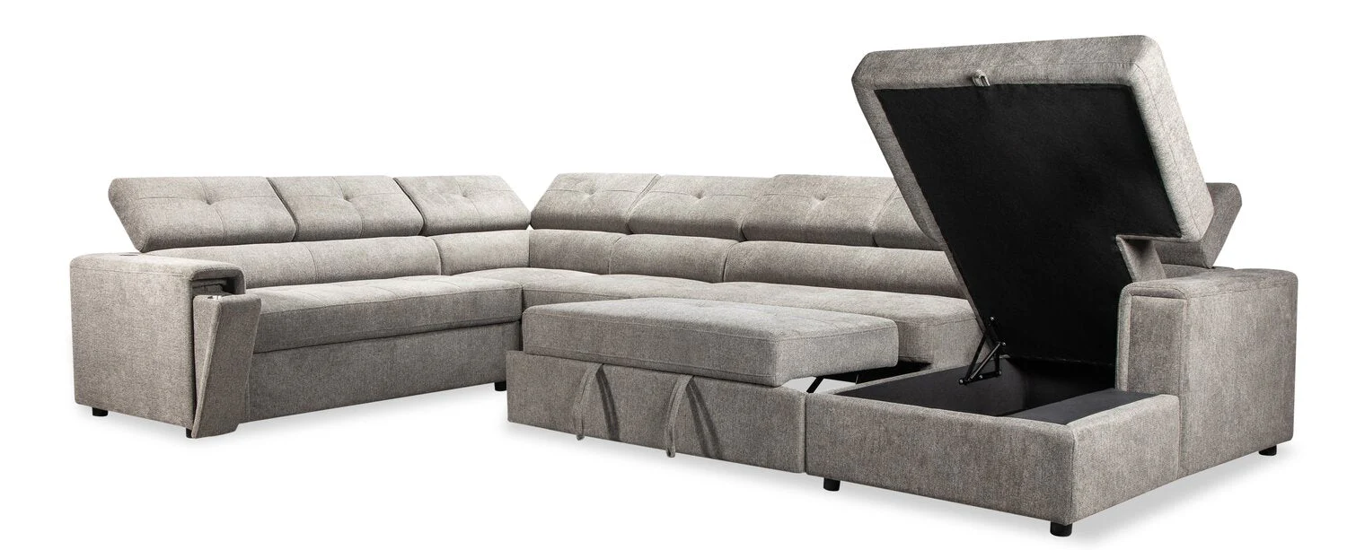 Romilly 5-Piece Linen-Look Fabric Right-Facing Sleeper Sectional - Grey - Image 5