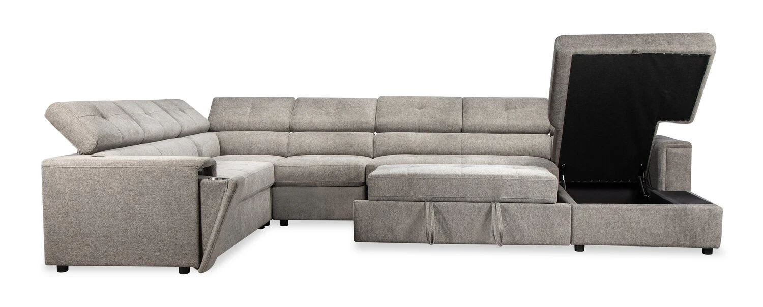 Romilly 5-Piece Linen-Look Fabric Right-Facing Sleeper Sectional - Grey - Image 6
