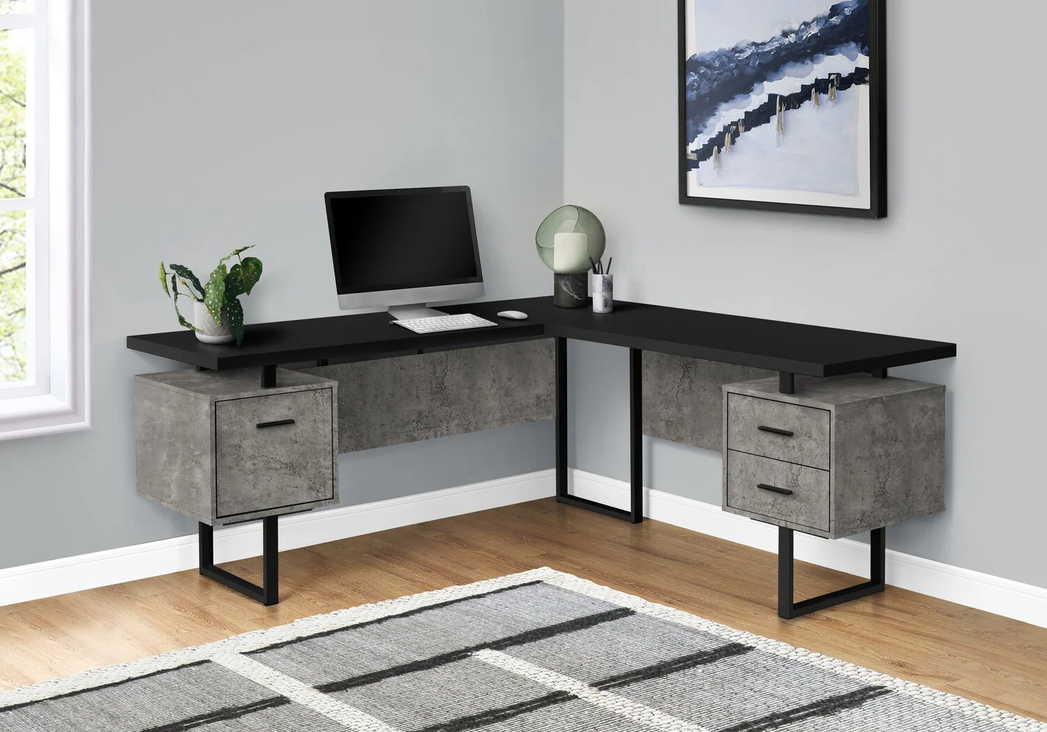 Segundo Reversible L-Shaped Corner Desk - Black Concrete-Look - Image 2