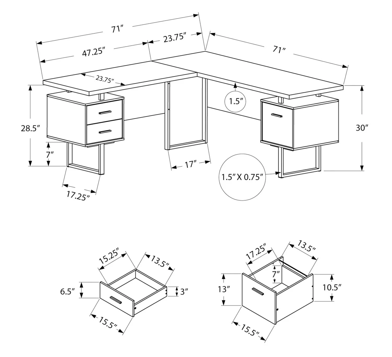Segundo Reversible L-Shaped Corner Desk - Grey - Image 5