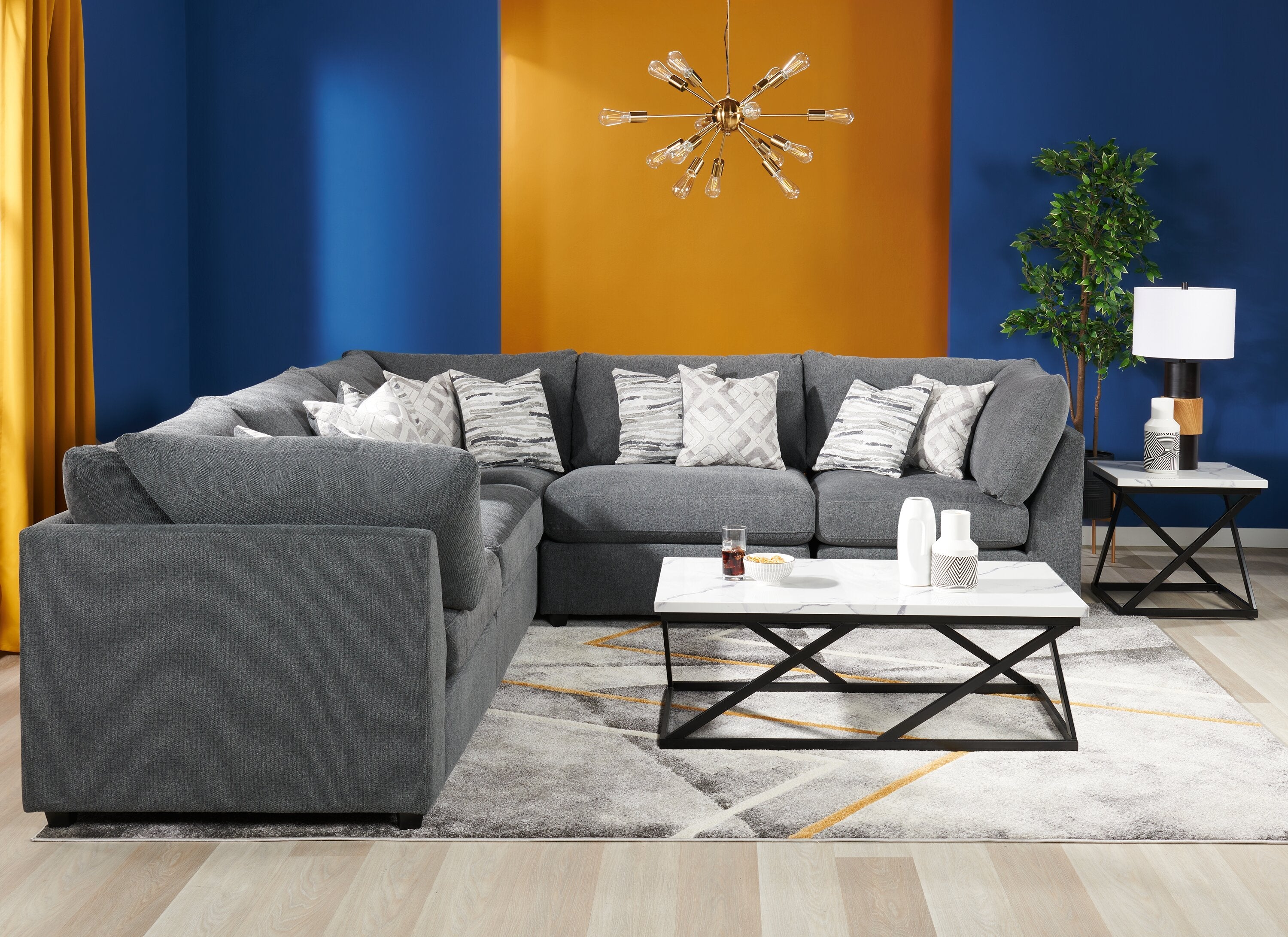 Skye Linen-Look Fabric 5-Piece Modular Sectional with 3 Corner Chairs - Charcoal - Image 11
