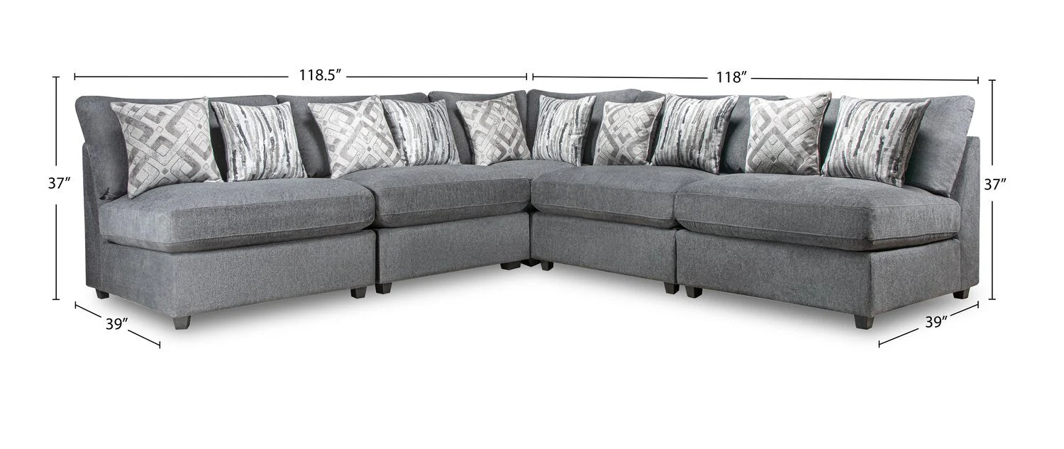 Skye Linen-Look Fabric 5-Piece Modular Sectional with 4 Armless Chairs - Charcoal - Image 14