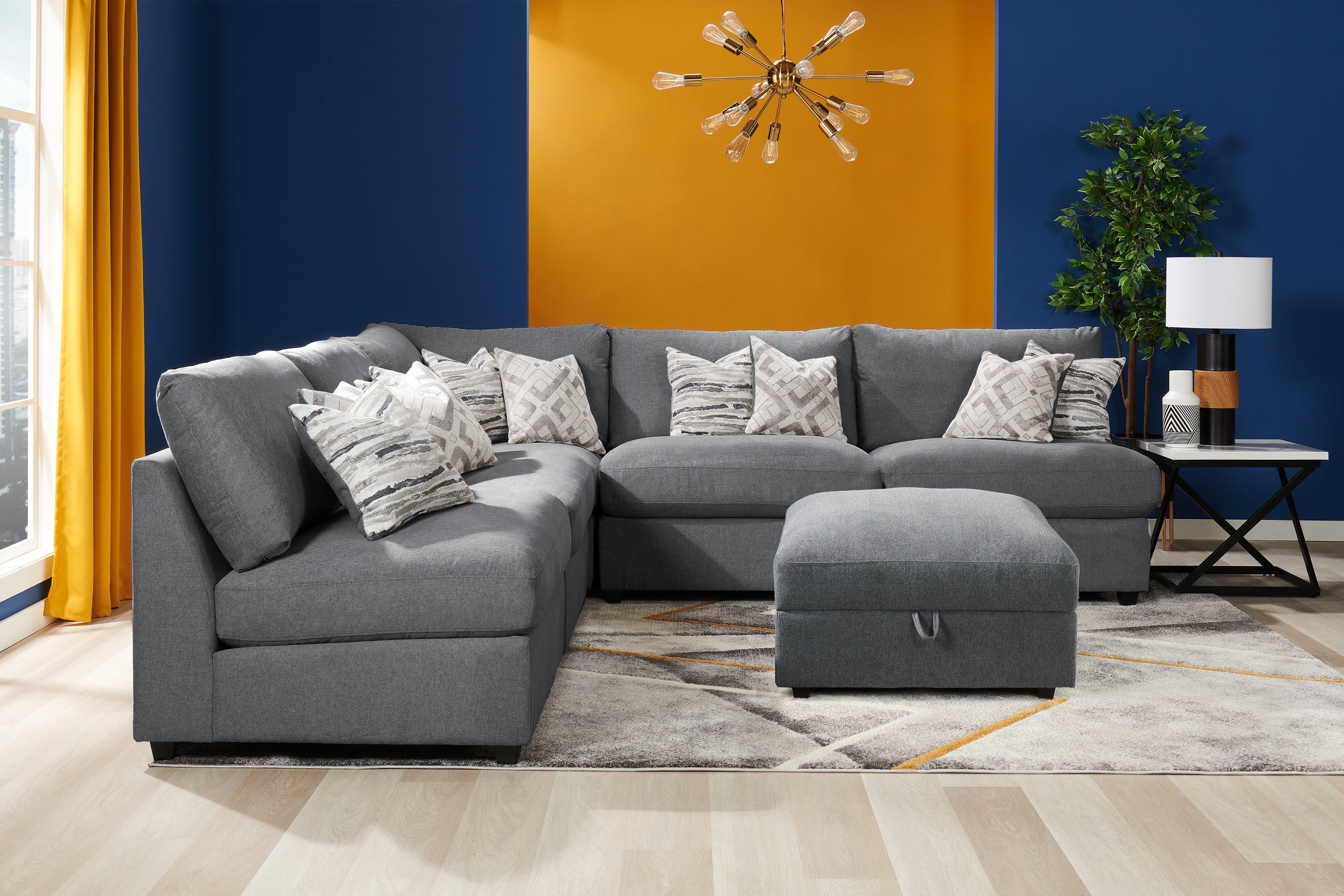 Skye Linen-Look Fabric Ottoman - Charcoal - Image 11