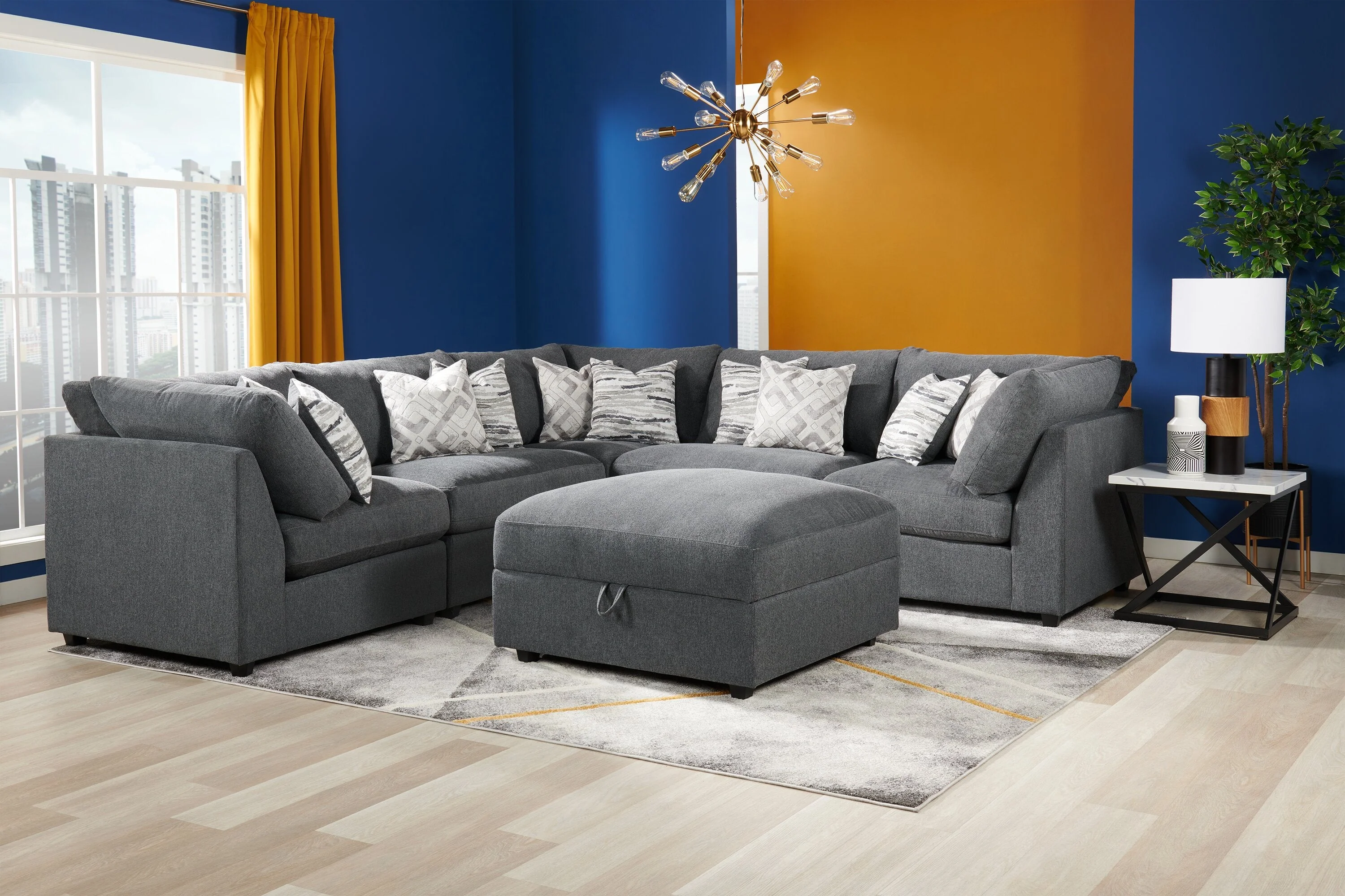 Skye Linen-Look Fabric Ottoman - Charcoal - Image 9