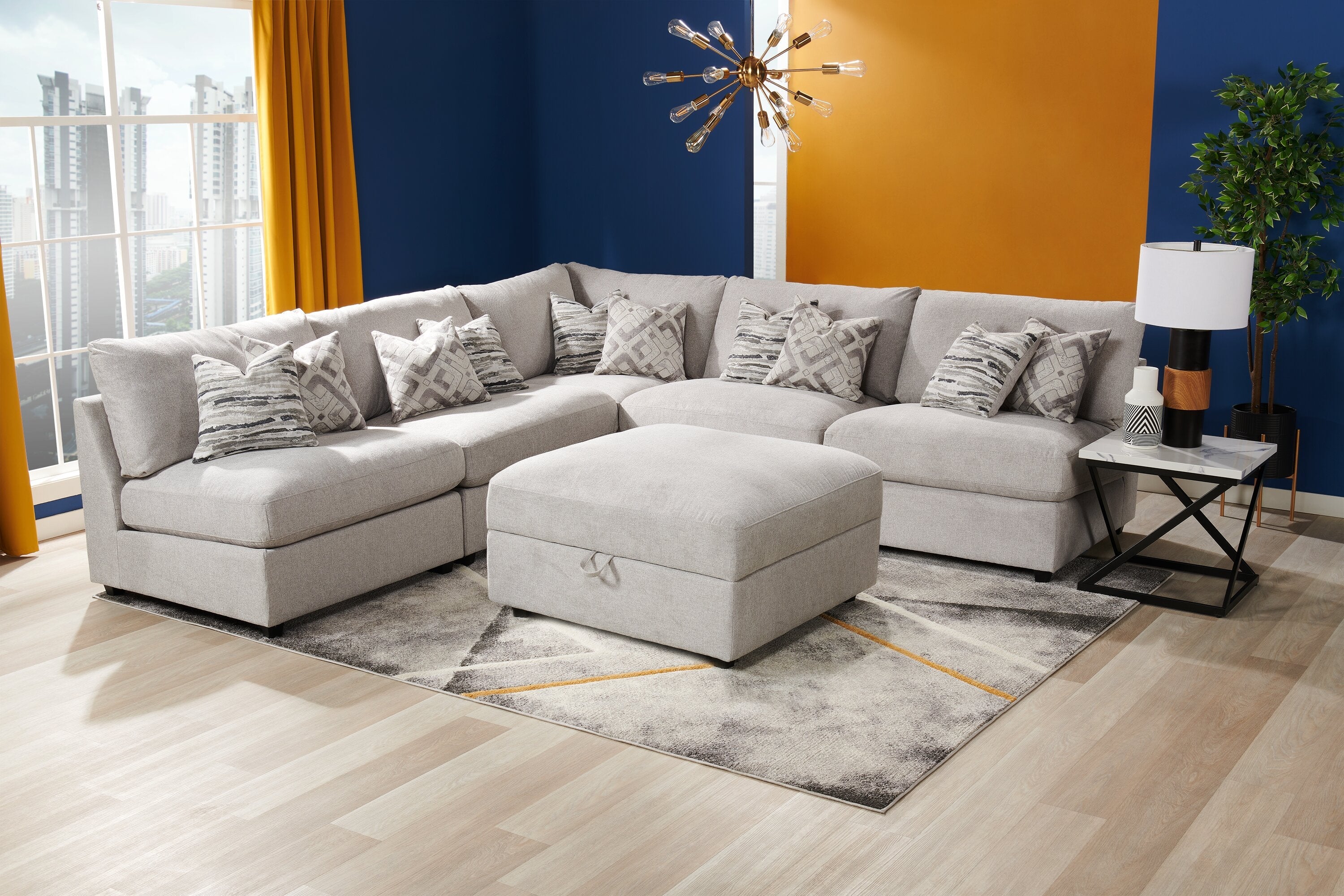 Skye Linen-Look Fabric Ottoman - Light Grey - Image 9
