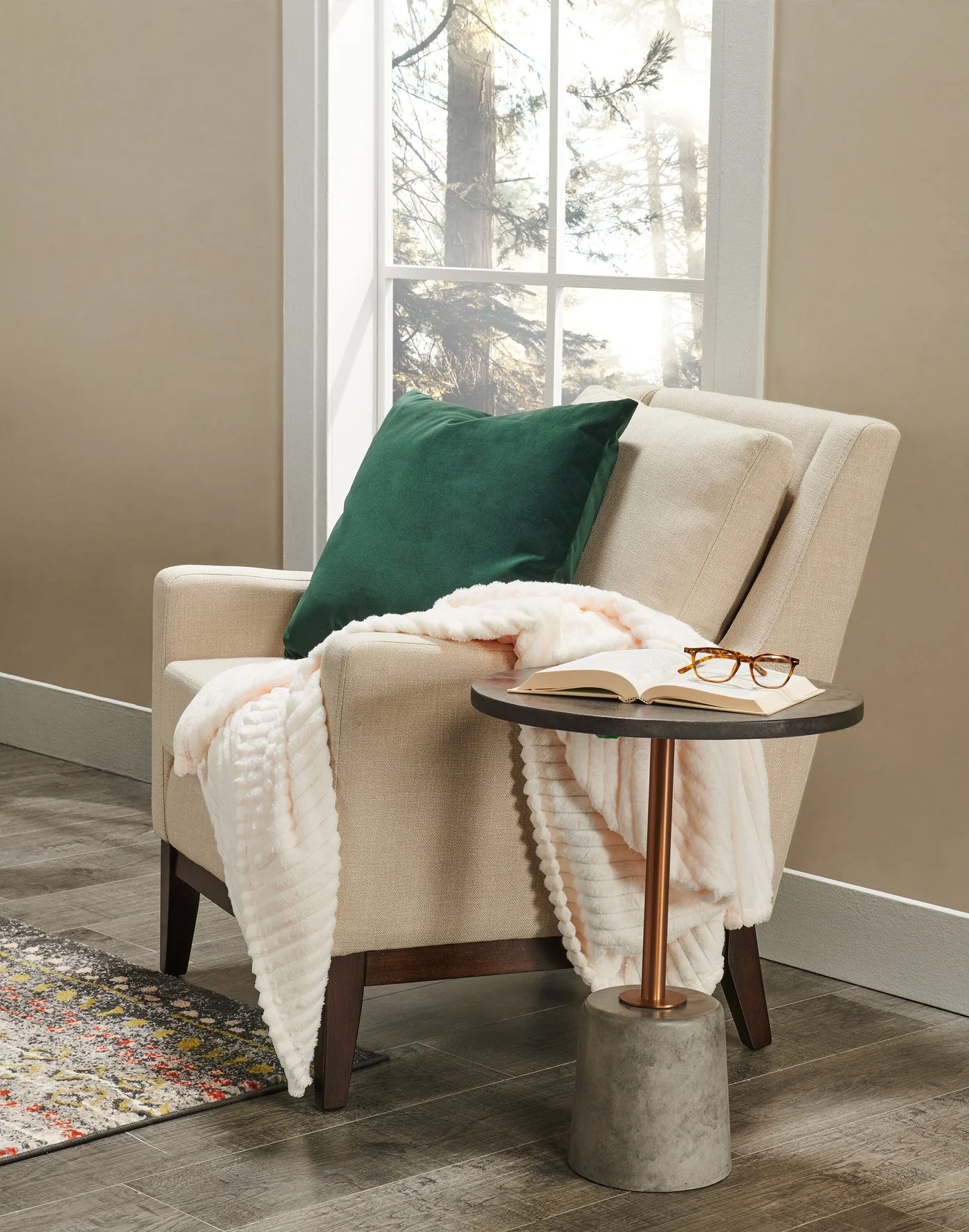 Soa Linen-Look Fabric Accent Chair - Beige - Image 9