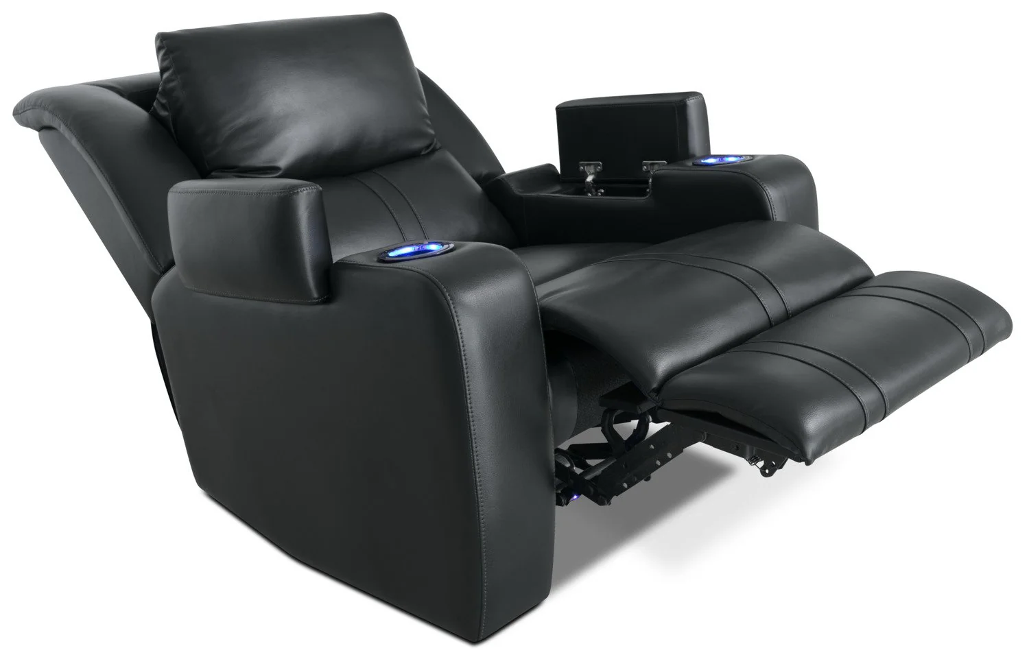 Stambrugh Leather-Look Fabric Power Recliner with Power Headrest - Black - Image 5