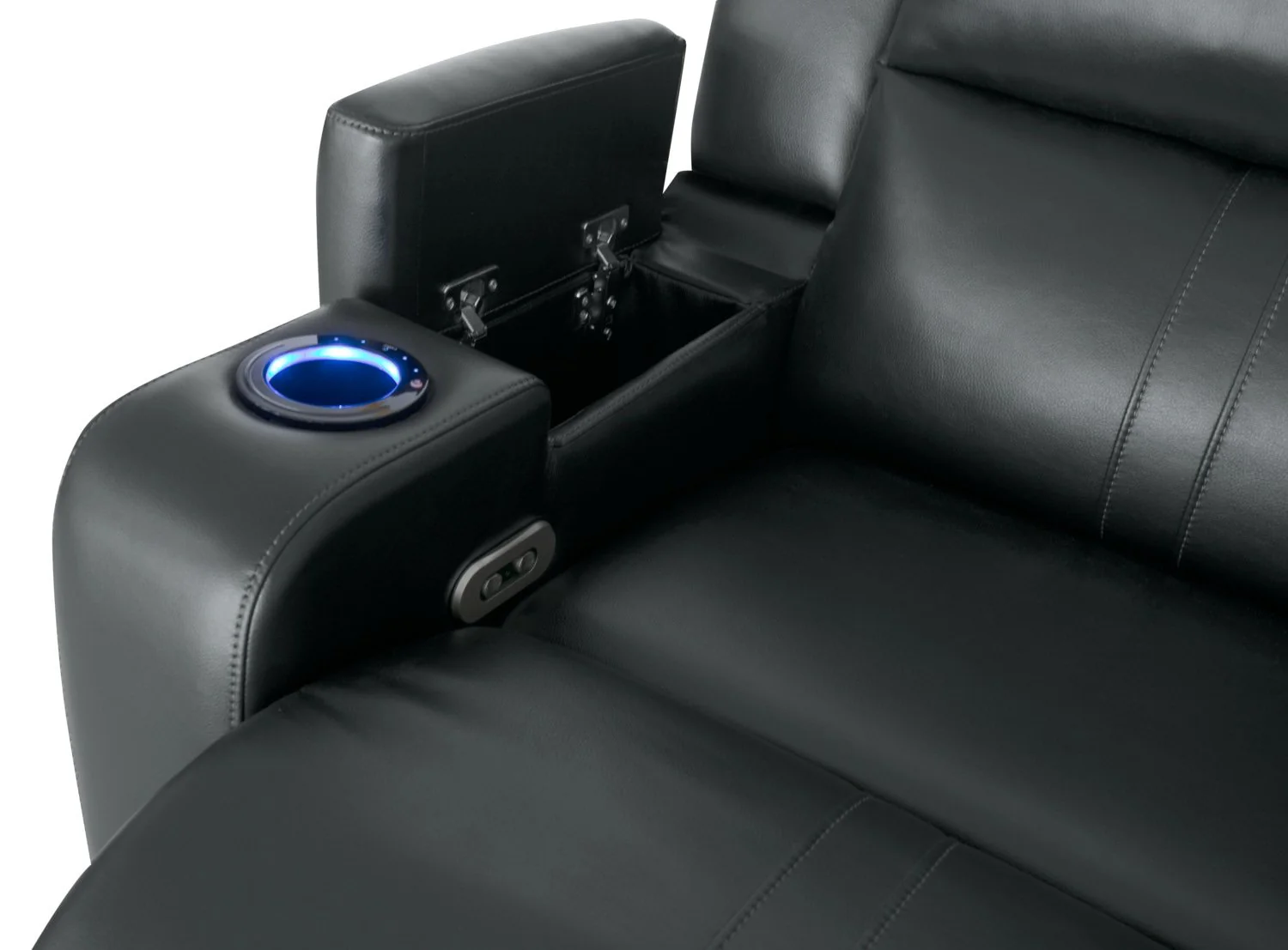 Stambrugh Leather-Look Fabric Power Recliner with Power Headrest - Black - Image 7