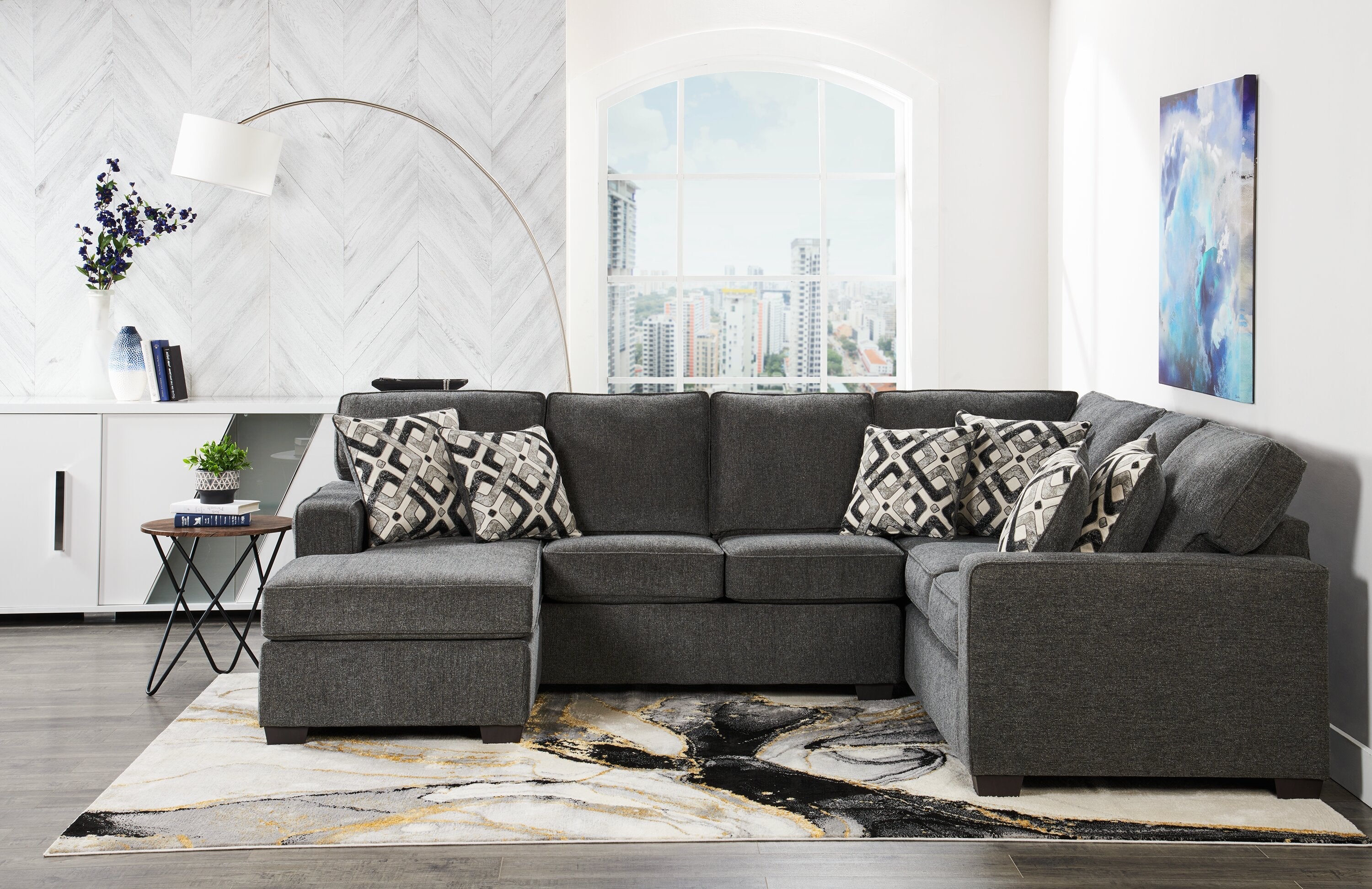 Stratford 2-Piece Brushed Linen-Look Fabric Left-Facing Sectional - Charcoal - Image 4