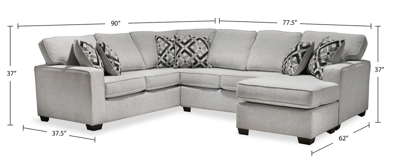 Stratford 2-Piece Brushed Linen-Look Fabric Right-Facing Sectional - Beige - Image 16