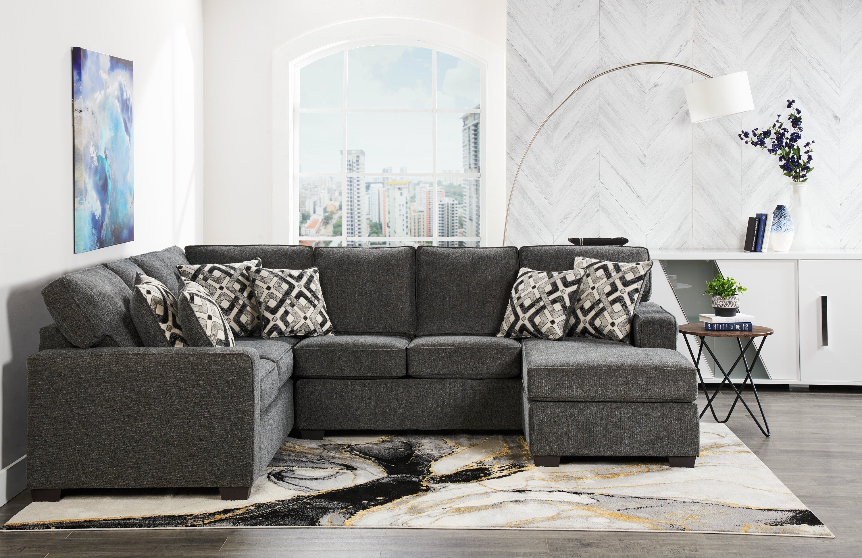Stratford 2-Piece Brushed Linen-Look Fabric Right-Facing Sectional - Charcoal - Image 3
