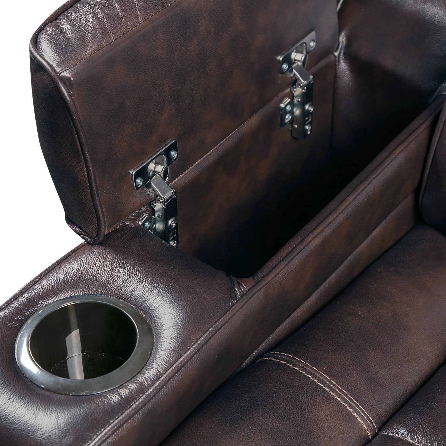 Strathmeyer 5-Piece Genuine Leather Curved Power Reclining Sectional - Brown - Image 7