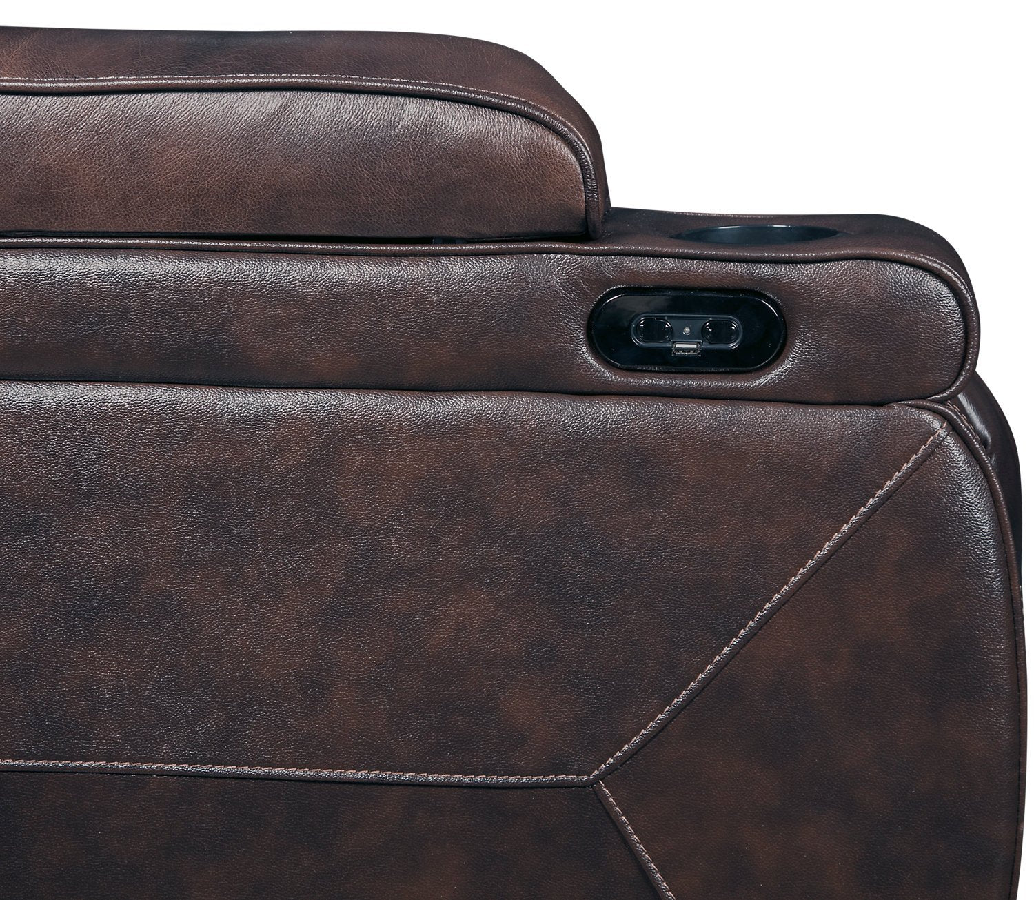 Strathmeyer 5-Piece Genuine Leather Home Theatre Power Reclining Sectional - Brown - Image 8