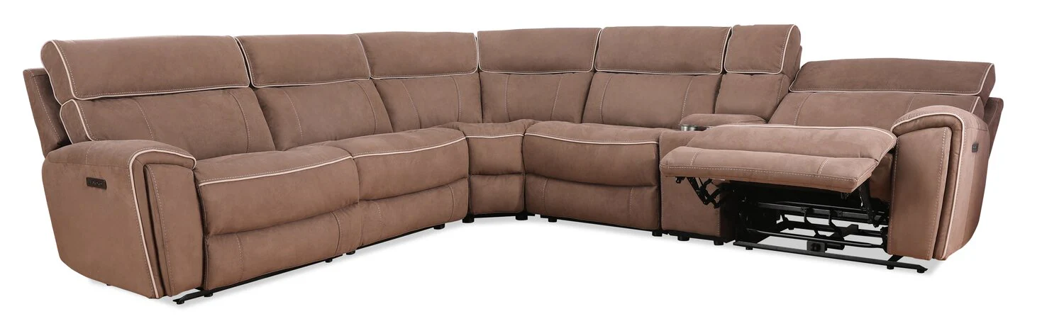 Sunview 6-Piece Faux Suede L-Shaped Power Reclining Sectional - Taupe - Image 3