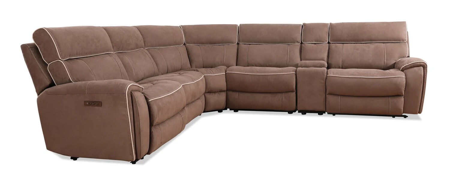 Sunview 6-Piece Faux Suede L-Shaped Power Reclining Sectional - Taupe - Image 5