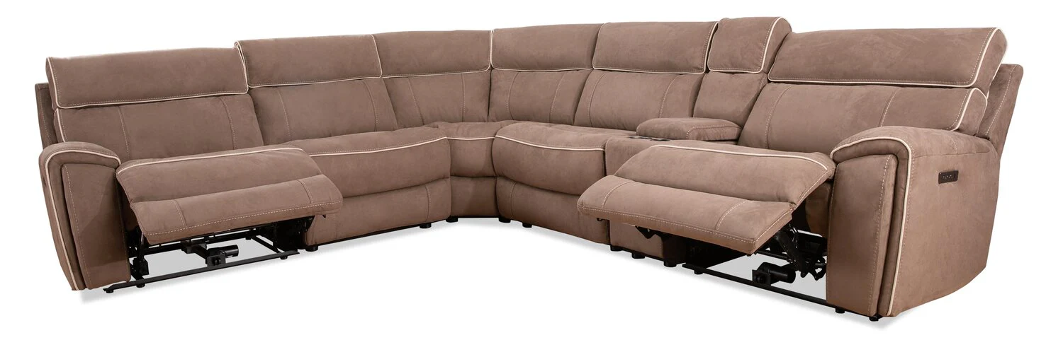Sunview 6-Piece Faux Suede L-Shaped Power Reclining Sectional - Taupe - Image 7