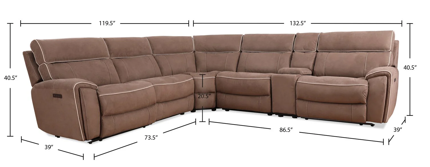 Sunview 6-Piece Faux Suede L-Shaped Power Reclining Sectional - Taupe - Image 8